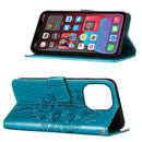 Embossed Butterfly Leather Phone Case For iPhone 14 Pro Max (Blue)