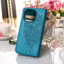 Embossed Butterfly Leather Phone Case For iPhone 14 Pro Max (Blue)