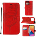 Embossed Butterfly Leather Phone Case For iPhone 14 Pro Max (Red)