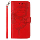 Embossed Butterfly Leather Phone Case For iPhone 14 Pro Max (Red)