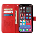 Embossed Butterfly Leather Phone Case For iPhone 14 Pro Max (Red)