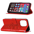 Embossed Butterfly Leather Phone Case For iPhone 14 Pro Max (Red)