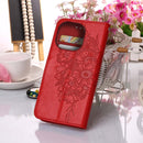 Embossed Butterfly Leather Phone Case For iPhone 14 Pro Max (Red)