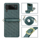 For Samsung Galaxy Z Flip3 5G Embossed Chain Folding Phone Case(Dark Green)