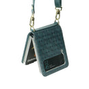 For Samsung Galaxy Z Flip3 5G Embossed Chain Folding Phone Case(Dark Green)