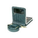 For Samsung Galaxy Z Flip3 5G Embossed Chain Folding Phone Case(Dark Green)