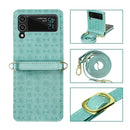 For Samsung Galaxy Z Flip3 5G Embossed Chain Folding Phone Case(Lake Green)