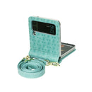 For Samsung Galaxy Z Flip3 5G Embossed Chain Folding Phone Case(Lake Green)