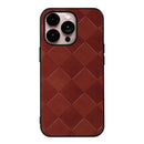 Weave Plaid PU Phone Case For iPhone 14 Pro Max (Brown)