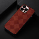 Weave Plaid PU Phone Case For iPhone 14 Pro Max (Brown)