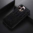 Crocodile Top Layer Cowhide Leather Case For iPhone 14 Pro Max (Black)