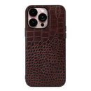 Crocodile Top Layer Cowhide Leather Case For iPhone 14 Pro Max (Coffee)