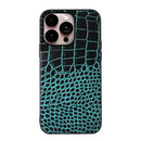 Crocodile Top Layer Cowhide Leather Case For iPhone 14 Pro Max (Cyan Blue)