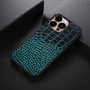 Crocodile Top Layer Cowhide Leather Case For iPhone 14 Pro Max (Cyan Blue)