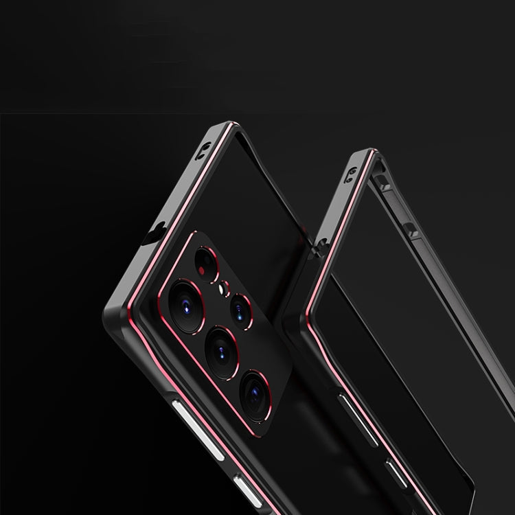 For Samsung Galaxy S22 Ultra Aurora Series Lens Protector + Metal Frame Protective Phone Case(Black Red)