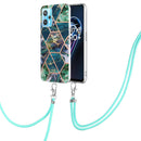 For OPPO Realme 9 pro 5G Electroplating Splicing Marble TPU Phone Case with Lanyard(Blue Green)