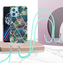 For OPPO Realme 9 pro 5G Electroplating Splicing Marble TPU Phone Case with Lanyard(Blue Green)
