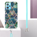 For OPPO Realme 9 pro 5G Electroplating Splicing Marble TPU Phone Case with Lanyard(Blue Green)