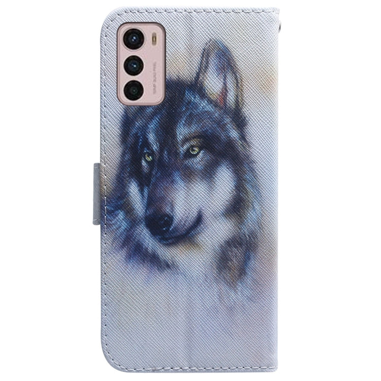 For Motorola Moto G42 Coloured Drawing Leather Phone Case(White Wolf)