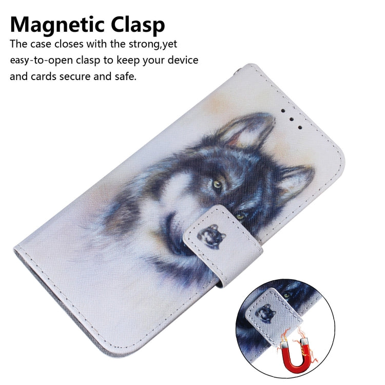 For Motorola Moto G42 Coloured Drawing Leather Phone Case(White Wolf)