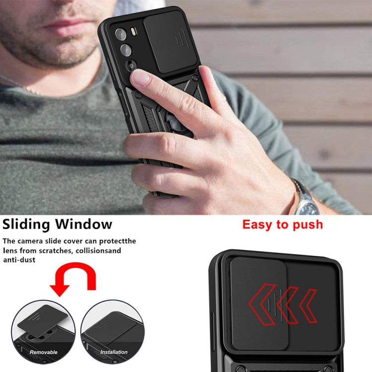 For Motorola Moto G52 Sliding Camera Cover Design TPU+PC Phone Case(Black)