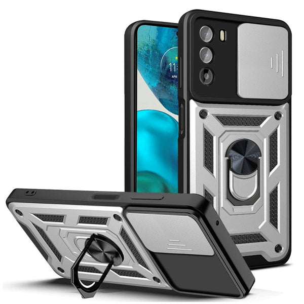 For Motorola Moto G52 Sliding Camera Cover Design TPU+PC Phone Case(Silver)