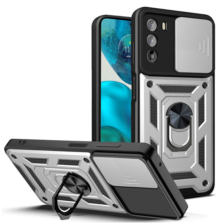 For Motorola Moto G52 Sliding Camera Cover Design TPU+PC Phone Case(Silver)