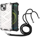 Lanyard Honeycomb Phone Case For iPhone 14(White)