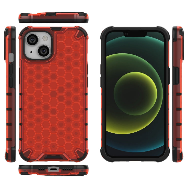 Lanyard Honeycomb Phone Case For iPhone 14(Red)