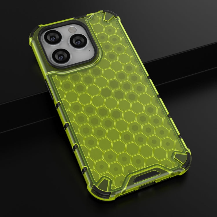 Lanyard Honeycomb Phone Case For iPhone 14 Pro(Green)
