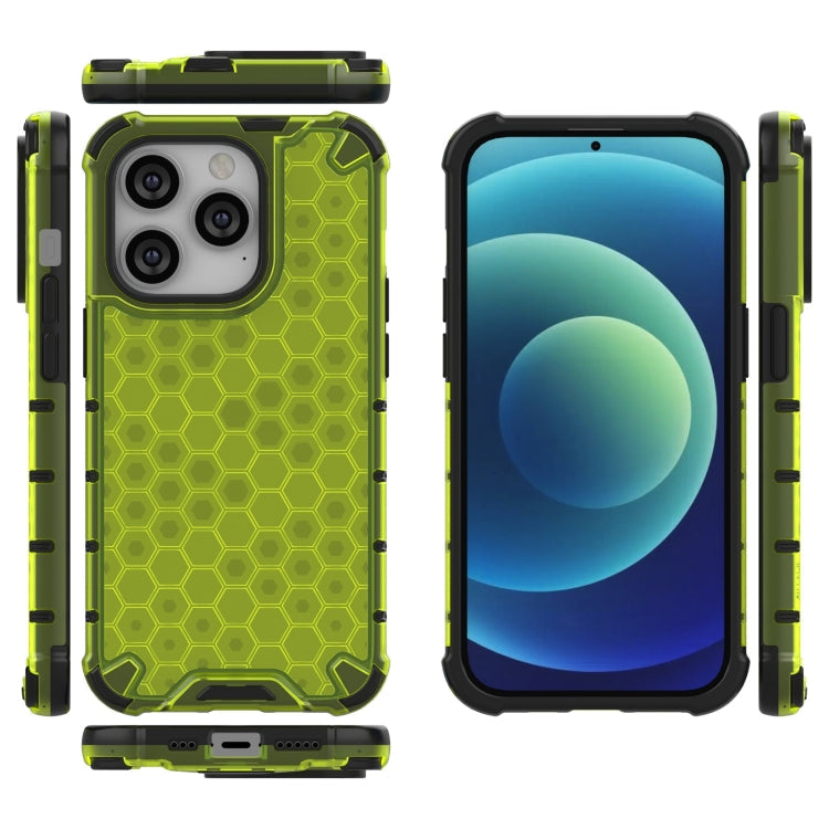 Lanyard Honeycomb Phone Case For iPhone 14 Pro(Green)