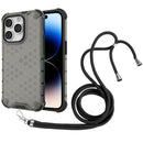 Lanyard Honeycomb Phone Case For iPhone 14 Pro(Black)