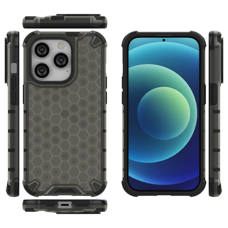 Lanyard Honeycomb Phone Case For iPhone 14 Pro(Black)