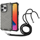 Lanyard Honeycomb Phone Case For iPhone 14 Pro Max(Black)