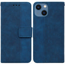 Geometric Embossed Leather Phone Case For iPhone 14 Max(Blue)