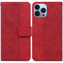 Geometric Embossed Leather Phone Case For iPhone 14 Pro Max(Red)