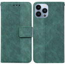Geometric Embossed Leather Phone Case For iPhone 14 Pro Max(Green)