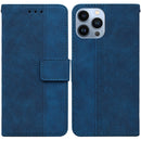 Geometric Embossed Leather Phone Case For iPhone 14 Pro Max(Blue)
