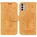 For Motorola Moto G42 Butterfly Rose Embossed Leather Phone Case(Yellow)