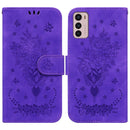 For Motorola Moto G42 Butterfly Rose Embossed Leather Phone Case(Purple)