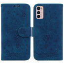 For Motorola Moto G42 Butterfly Rose Embossed Leather Phone Case(Blue)