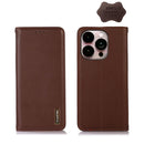 KHAZNEH Nappa Top Layer Cowhide Leather Phone Case For iPhone 14 Pro Max(Brown)