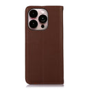 KHAZNEH Nappa Top Layer Cowhide Leather Phone Case For iPhone 14 Pro Max(Brown)