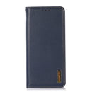 KHAZNEH Nappa Top Layer Cowhide Leather Phone Case For iPhone 14 Pro Max(Blue)