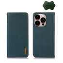 KHAZNEH Nappa Top Layer Cowhide Leather Phone Case For iPhone 14 Pro Max(Green)