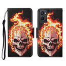 For OPPO A96 4G / Realme 9i Colored Drawing Pattern Flip Leather Phone Case(Flame Skull)
