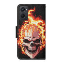 For OPPO A96 4G / Realme 9i Colored Drawing Pattern Flip Leather Phone Case(Flame Skull)