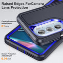 For Motorola Edge 30 Pro 3 in 1 Rugged Holder Phone Case(Dark Blue+Sapphire Blue)