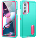 For Motorola Edge 30 Pro 3 in 1 Rugged Holder Phone Case(Blue + Pink)