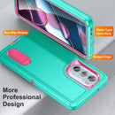 For Motorola Edge 30 Pro 3 in 1 Rugged Holder Phone Case(Blue + Pink)